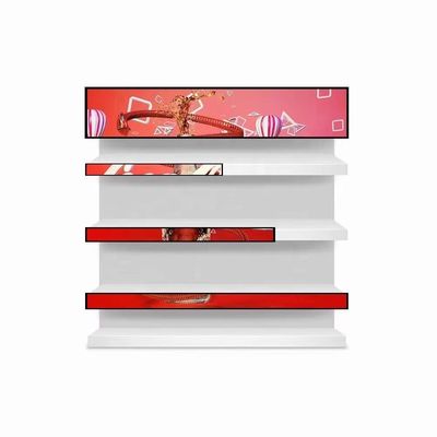 Il lettore multimediale di mezzi pubblicitari dell'interno del supermercato su ordinazione a 23,1 pollici di dimensione spoglia l'esposizione ultra ampia dell'affissione a cristalli liquidi della barra di allungamento dello schermo dello scaffale