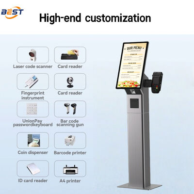 21Chiosco di ordinazione self-service con schermo sensoriale capacitivo da 5 pollici con Android / Windows OS e scanner di codici a barre e stampante di ricevute