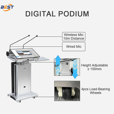 150 mm di altezza massima di sollevamento Smart Podium con angolo di schermo regolabile da 10 a 40 ° e schermo Smart Kiosk opzionale da 32 pollici