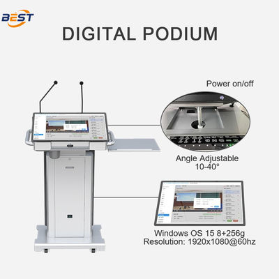 Podium multimediale con schermo Smart Kiosk opzionale da 32 pollici, garanzia di 1 anno e lettore multiuso per presentazioni professionali