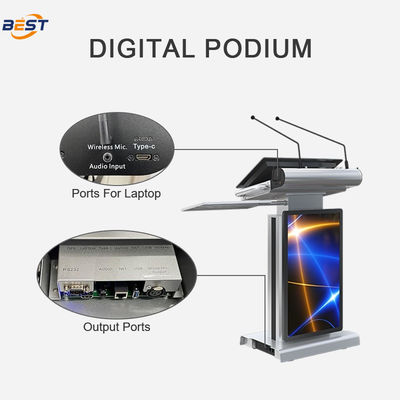 Smart Lectern con altezza massima di sollevamento di 150 mm e schermo Smart Kiosk opzionale da 32 pollici angolo di schermo regolabile da 10 a 40°
