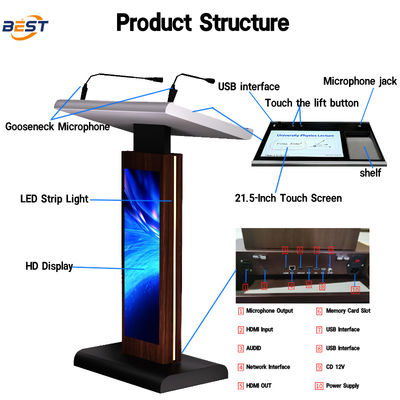 21.5 pollici touchscreen Multimedia Podium con Multi Point Foil Touch e altoparlanti integrati da 8Ω