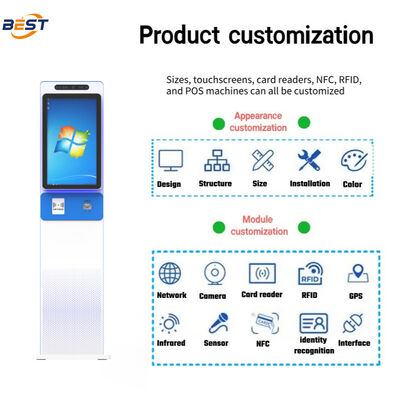 Chiosco self-service da 21,5/27 pollici Android/Windows con touch screen, stampante/scanner QR, pagamento in contanti - OEM incluso lettore di codici a barre SDK