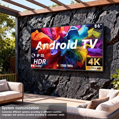 TV all'aperto IP55/IP66 impermeabile 4K Google TV 1500-3000nits display commerciale ad alta luminosità per la pubblicità