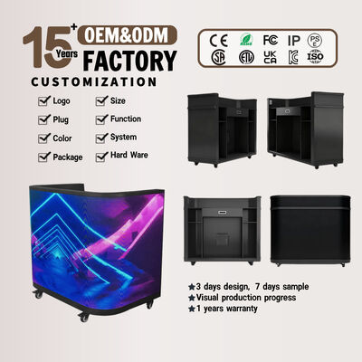 Scrivania da reception curva personalizzabile con LED GOB e altezza regolabile per aziende