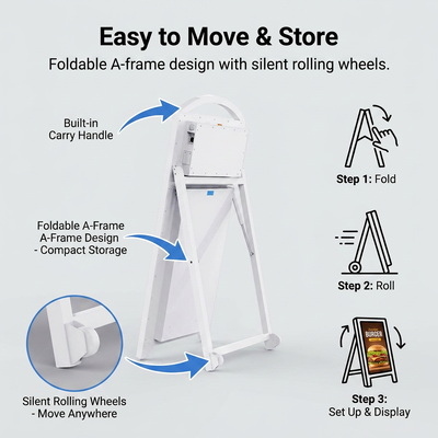 Display mobile a LED per esterni P2.5 con elevata luminosità da 4500 nit e segnaletica LED portatile alimentato a batteria da 65.000 mAh