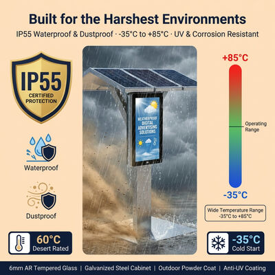 Display pubblicitario a LED ad energia solare | 1500-2000 nit leggibile alla luce solare