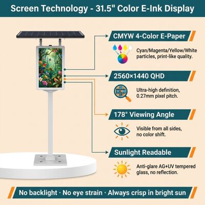 31Display in carta elettronica CMYKW da 0,5 pollici con protezione IP65 per segnaletica solare esterna