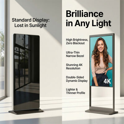 Display digitale a doppio lato ultra-sottile da 28,8 mm con angolo di visione di 178° e luminosità di 3500 nits