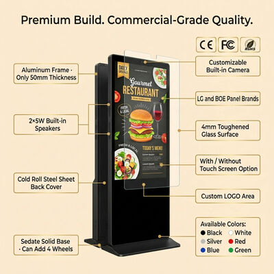 55 pollici Indoor LCD Digital Signage Touchscreen Totem Kiosk con Android OS 500 Cd/m2 Luminosità