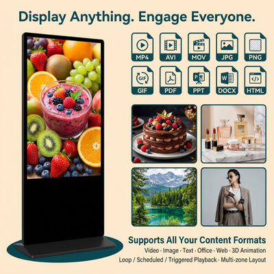 55 pollici Indoor LCD Digital Signage Touchscreen Totem Kiosk con Android OS 500 Cd/m2 Luminosità