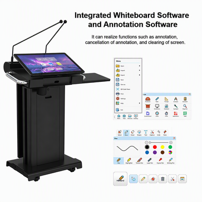 Leggio anteriore a 32 pollici della segnaletica del touch screen a 23,6 pollici 4K PCAP del podio astuto nero di alta luminosità per la conferenza