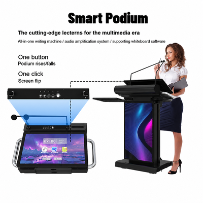 Leggio anteriore a 32 pollici della segnaletica del touch screen a 23,6 pollici 4K PCAP del podio astuto nero di alta luminosità per la conferenza