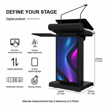 Leggio anteriore a 32 pollici della segnaletica del touch screen a 23,6 pollici 4K PCAP del podio astuto nero di alta luminosità per la conferenza