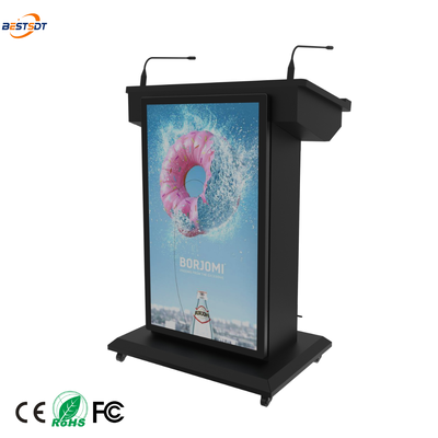 Dual Screen Smart Podium HDMI Input USB Multi Screen Display 2 Microfoni a collo di gallina Supporto PA