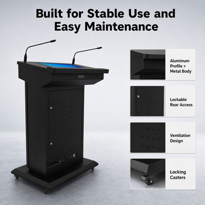 Dual Screen Smart Podium HDMI Input USB Multi Screen Display 2 Microfoni a collo di gallina Supporto PA