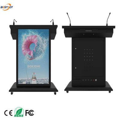 Lectern digitale in piedi sul pavimento Display frontale da 43 pollici e touchscreen da 21,5 pollici per sale di allenamento