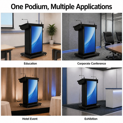 Lectern digitale in piedi sul pavimento Display frontale da 43 pollici e touchscreen da 21,5 pollici per sale di allenamento