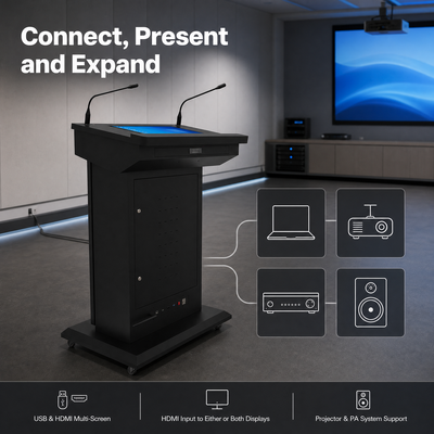 Display da 43 pollici con touchscreen da 21,5 pollici X86 Smart Digital Podium con microfoni a doppio collo