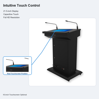 Display da 43 pollici con touchscreen da 21,5 pollici X86 Smart Digital Podium con microfoni a doppio collo