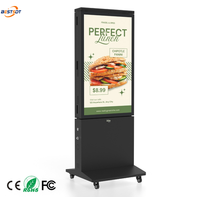 Display digitale a doppio lato all'aperto 1800nit Batteria 10H Segnaletica portatile IP66 impermeabile 43 pollici