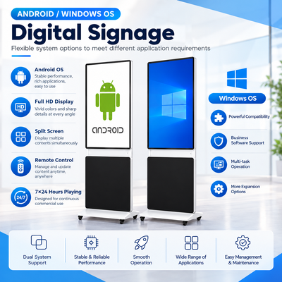 360 gradi rotante suolo in piedi segnaletica digitale 43 50 55 65 pollici 4K Android Windows touch screen