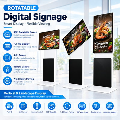 360 gradi rotante suolo in piedi segnaletica digitale 43 50 55 65 pollici 4K Android Windows touch screen