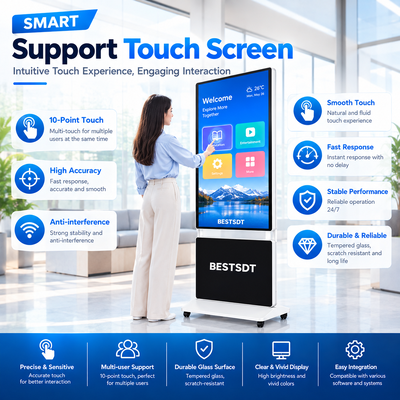 360 gradi rotante suolo in piedi segnaletica digitale 43 50 55 65 pollici 4K Android Windows touch screen
