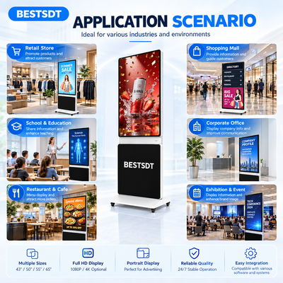 360 gradi rotante suolo in piedi segnaletica digitale 43 50 55 65 pollici 4K Android Windows touch screen